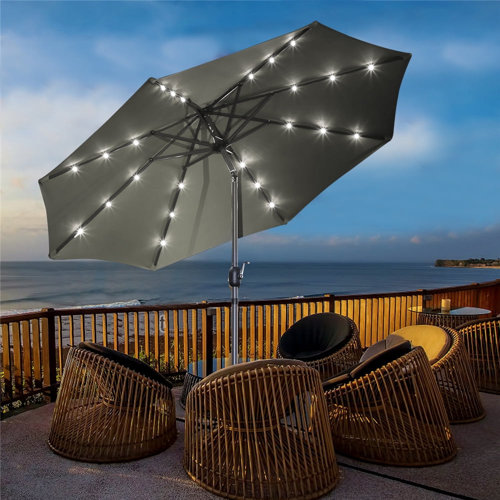 Skyland 9ft Solar 24 LED Lighted Patio Umbrella with 8 Sturdy Ribs Crank  and Tilt Adjustment, Cream - Walmart.com