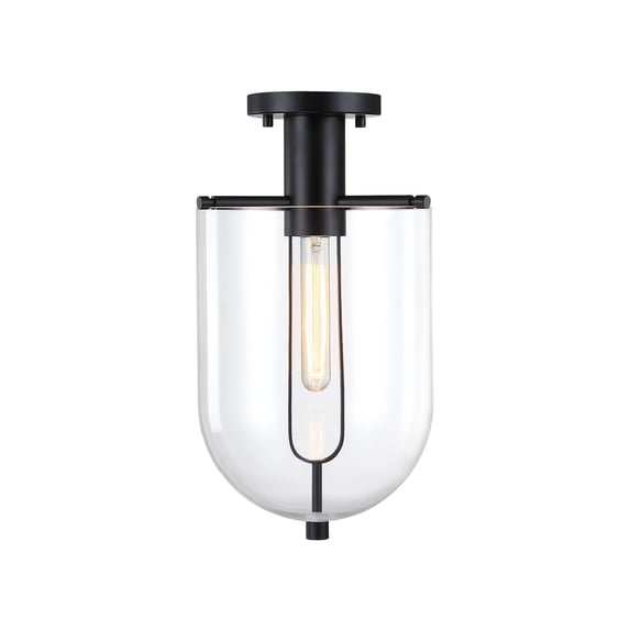Skylar 10 in. Matte Black Transitional Semi-Flush Mount with Clear Glass Shade for Hallways