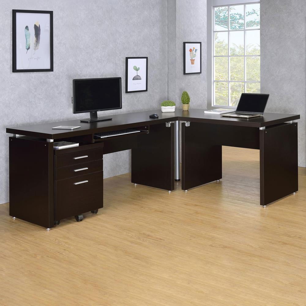 Skylar Cappuccino L-Shape Office Desk Set with File Cabinet