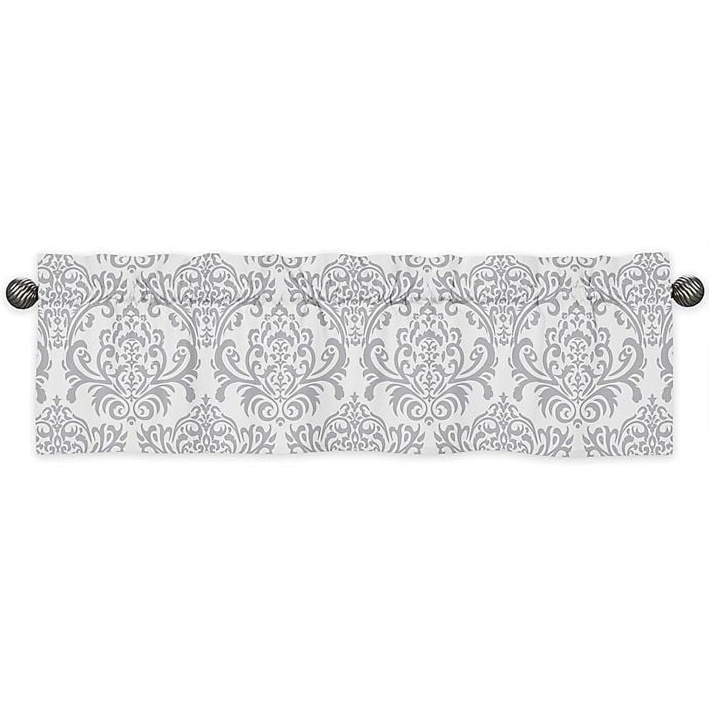 Skylar Gray and White Damask Print Rod Pocket Window Valance