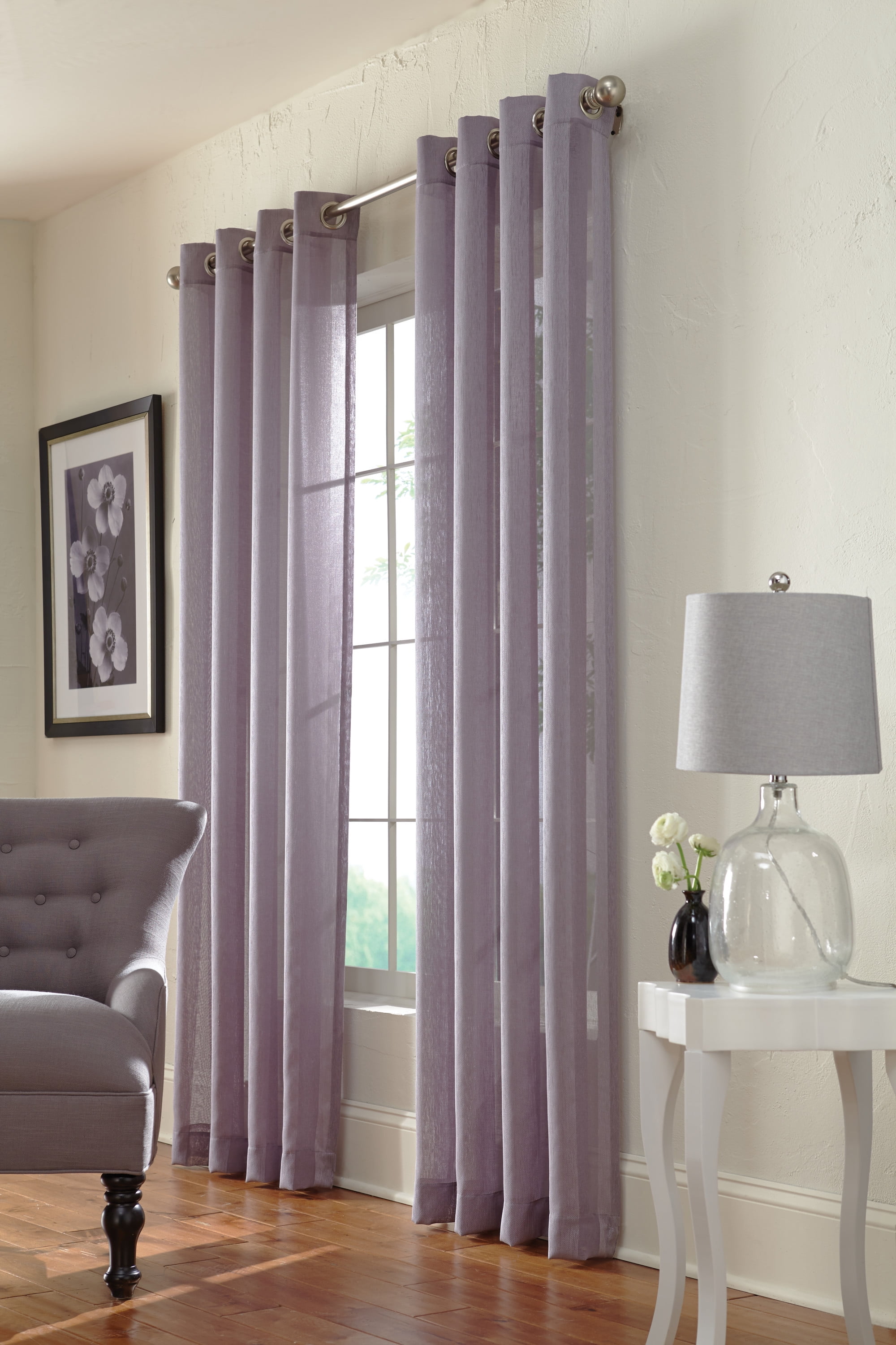 Skylar Grommet Striped Sheer Curtain Panel 52" x 84" in Grey