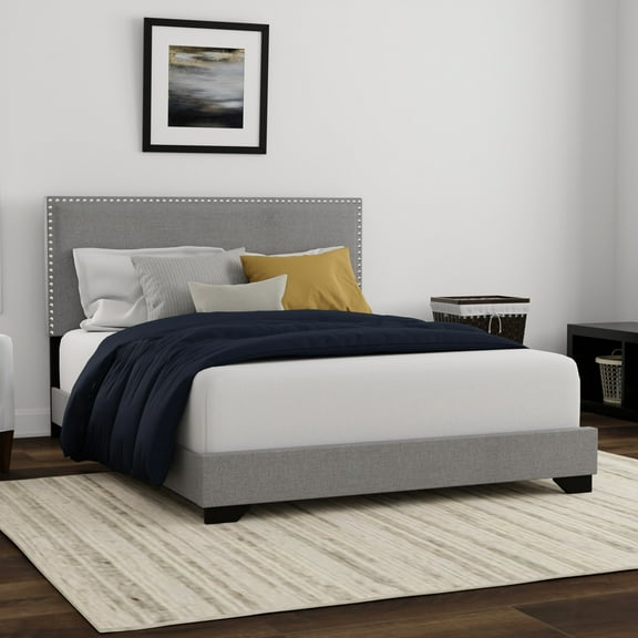 Skylar Nailhead Trim Upholstered Full Platform Bed, Glacier