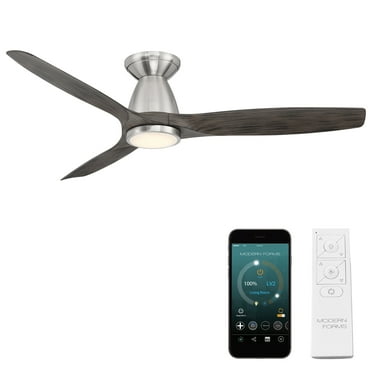 Skylark 54" Brushed Nickel/Ebony Integrated LED Smart Flush Mount Ceiling Fan with Remote Control