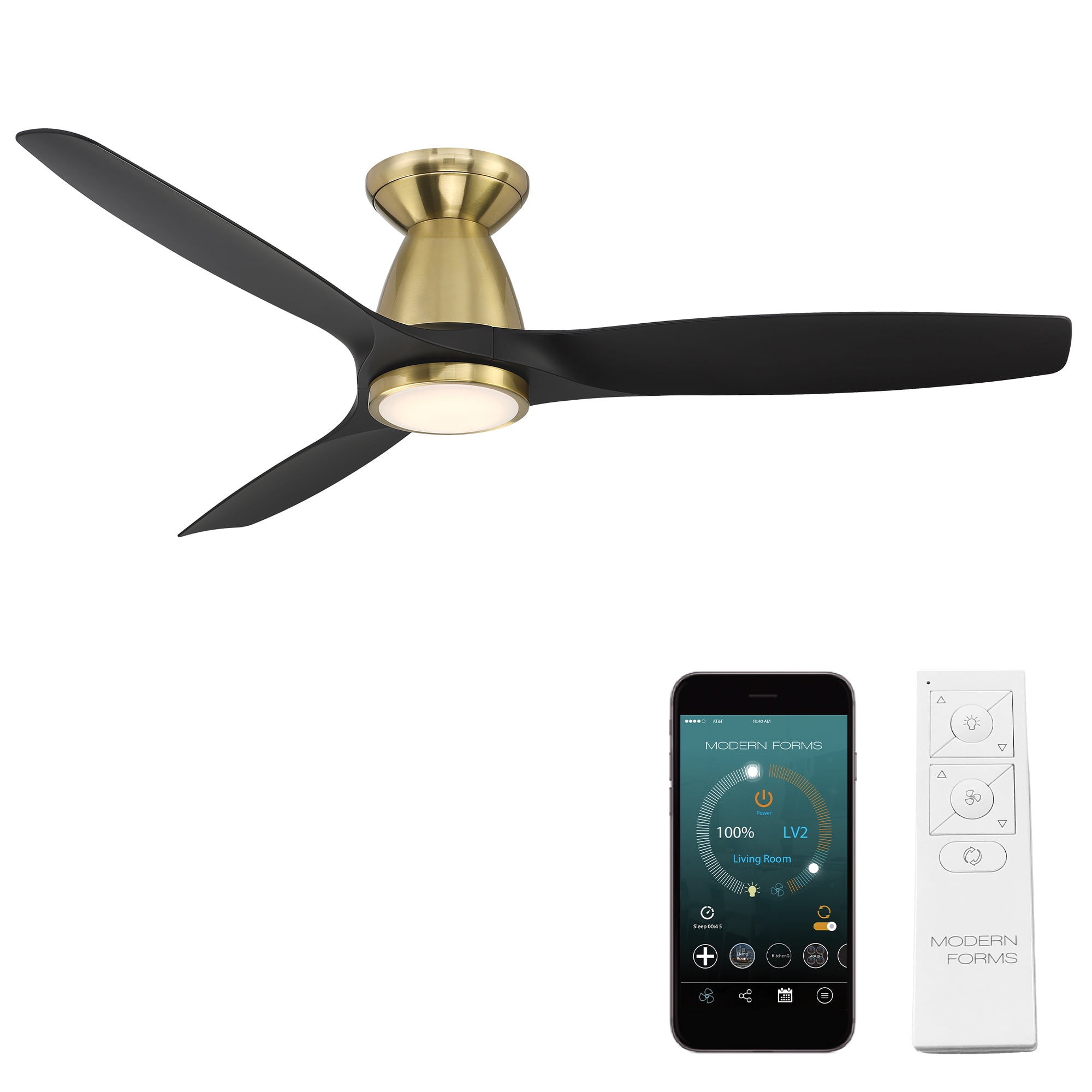 Skylark Smart 54'' Satin Brass Black LED Ceiling Fan with Remote