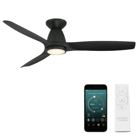Skylark 54" Matte Black Integrated LED Smart Flush Mount Ceiling Fan with Remote Control