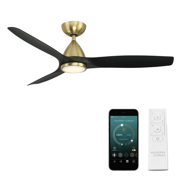 Skylark 54" Soft Brass/Matte Black Dimmable LED Smart Ceiling Fan with Remote Control