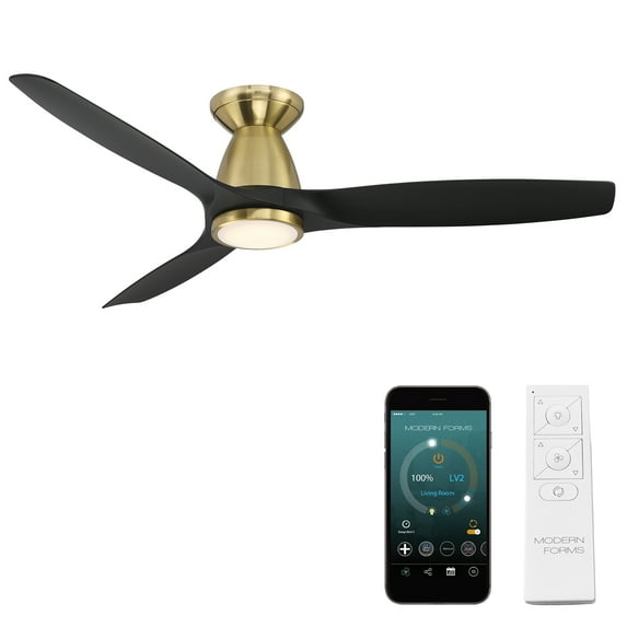 Skylark 54" Soft Brass/Matte Black Integrated LED Smart Flush Mount Ceiling Fan with Remote Control