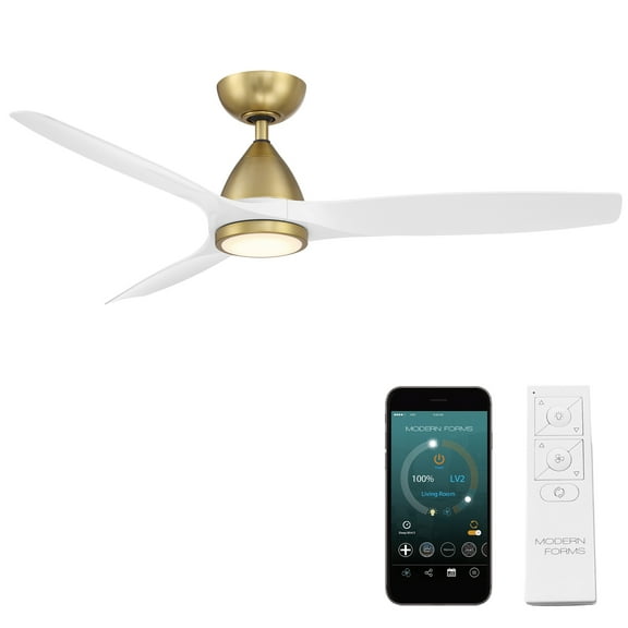 Skylark 54" Soft Brass/Matte White Dimmable LED Smart Ceiling Fan with Remote Control
