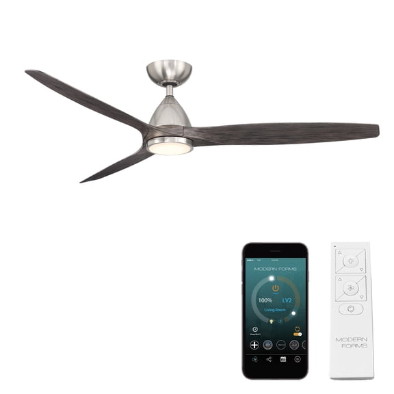 Skylark Indoor and Outdoor 3-Blade 62in Smart Ceiling Fan in Brushed Nickel Ebony with 3000K LED Light Kit and Remote Control