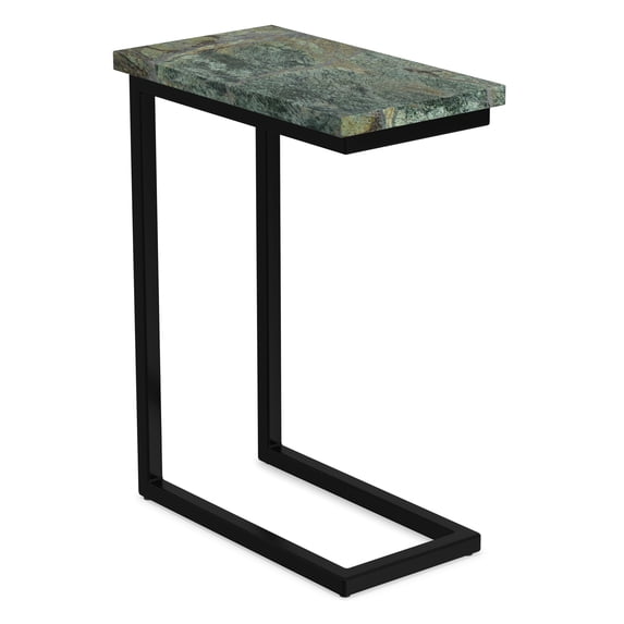 Simpli Home Skyler 18 inch Wide Industrial C Side Table in Green/Black Genuine Marble/Iron