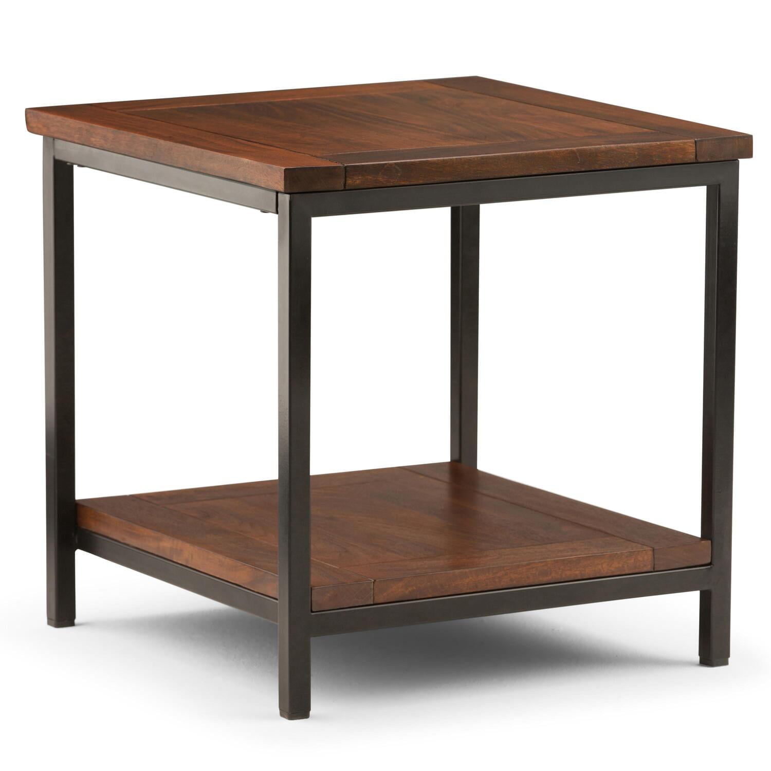Skyler 22" Square Industrial End Table with Shelf in Dark Cognac Brown