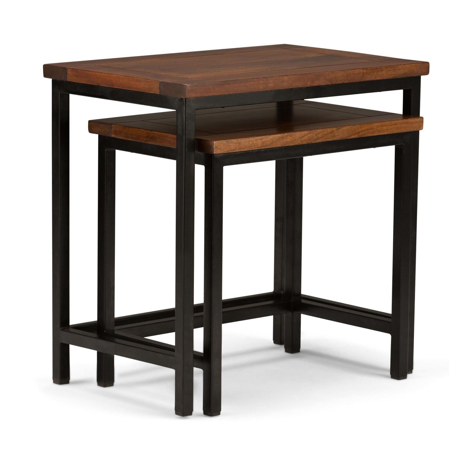Modern Industrial Black Steel and Mango Wood Nesting Table Set