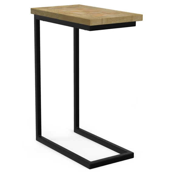 Skyler SOLID MANGO WOOD and Metal 18 inch Wide Rectangle Industrial C Side Table with Inlay in Natural, Fully Assembled