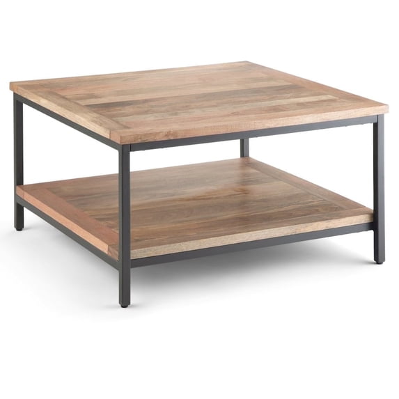 Simpli Home Skyler 34 inch Wide Solid Mango Wood Industrial Square Coffee Table in Natural