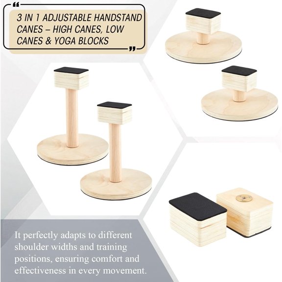 Skylety 3 in 1 Adjustable Handstand Canes High Low Canes, Yoga Block with Storage Bag and Non Slip Pad, Cheer Balance Trainer for Gymnastics, Acrobatics, Contortionist Flexibility Core Strength