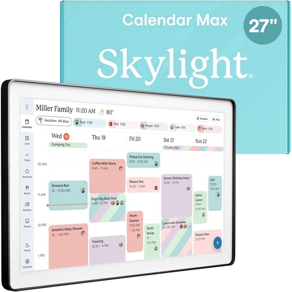 Skylight Calendar Max: 27-Inch Smart Digital Calendar & Chore Chart, Family Organizer with Interactive Touchscreen Display Wall Mountable in Portrait or Landscape, Shadowbox Black Frame