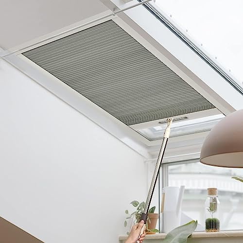 Skylight Shades Single Cell Cellular Shades Manual Cellular Shades Room Darkening UV Protection Honeycomb Blinds for Skylight Ceiling Inclined Windows, Light Filtering, Grey, 12w x 36h