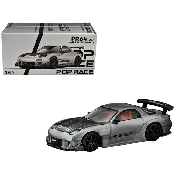 SkylinMazda RX-7 RE-Amemiya RHD Silver Met. w/Carbon Hood "Japan Minicar a Gogo Exclusive" 1/64 Diecast Model Car by Pop Race