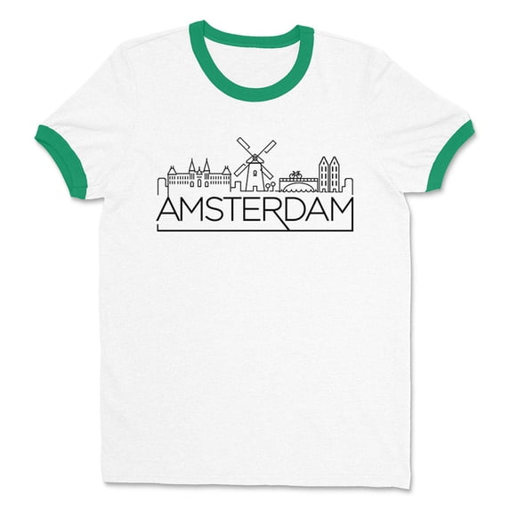 Skyline Amsterdam Ringer Tee Shirt Unisex 2X-Large White/Kelly Green