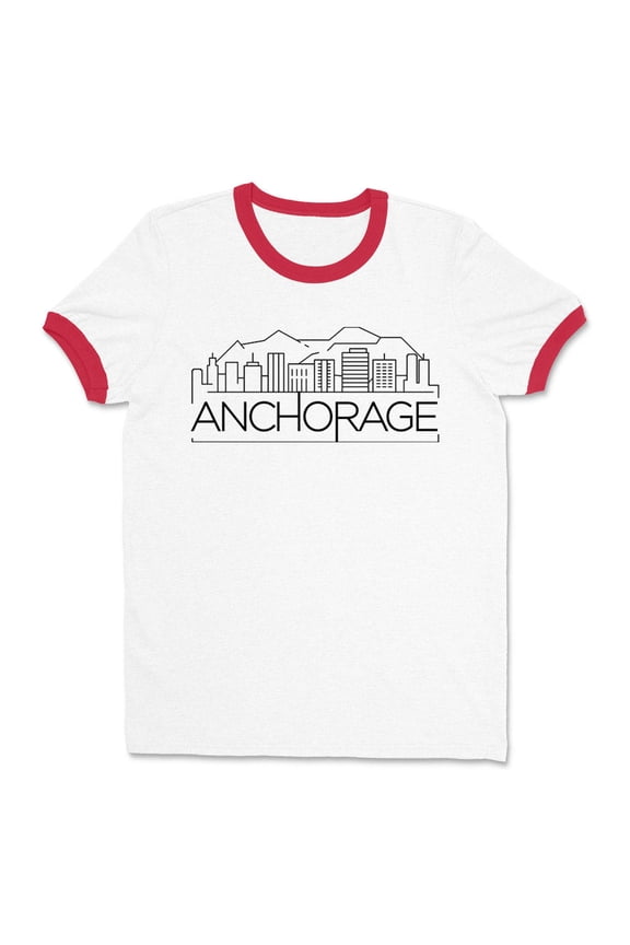 Skyline Anchorage Ringer Tee Shirt Unisex Medium White/Red