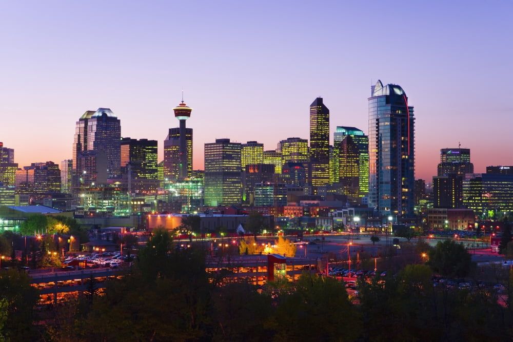 Skyline At Dusk Calgary Alberta Canvas Art - Yves Marcoux Design Pics (17 x 11)