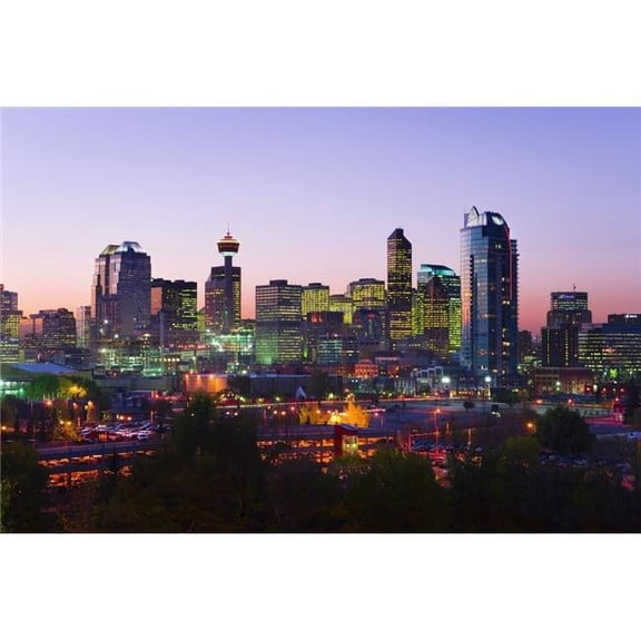 Skyline At Dusk Calgary Alberta Poster Print, 17 x 11