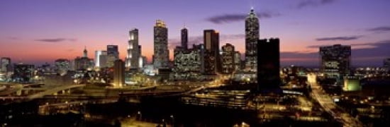 Skyline At Dusk Cityscape Skyline City Atlanta Georgia USA Canvas Art - Panoramic Images (36 x 12)