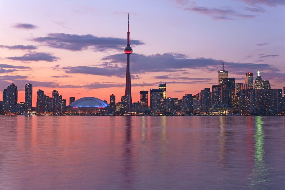 Skyline At Dusk From Centre Island Toronto Ontario Canvas Art - Peter Mintz Design Pics (17 x 11)
