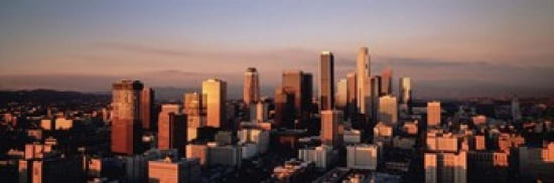 Skyline At Dusk Los Angeles California USA Canvas Art - Panoramic Images (18 x 6)