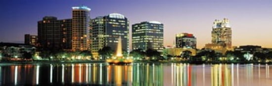 Skyline At Dusk Orlando Florida USA Canvas Art - Panoramic Images (36 x 12)