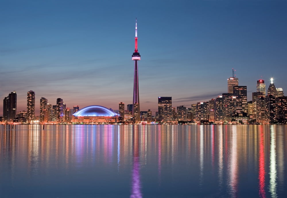 Skyline At Night Toronto Ontario July 2007 Canvas Art - Peter Mintz Design Pics (17 x 12)