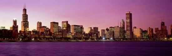 Skyline At Sunset Chicago Illinois USA Canvas Art - Panoramic Images (18 x 6)
