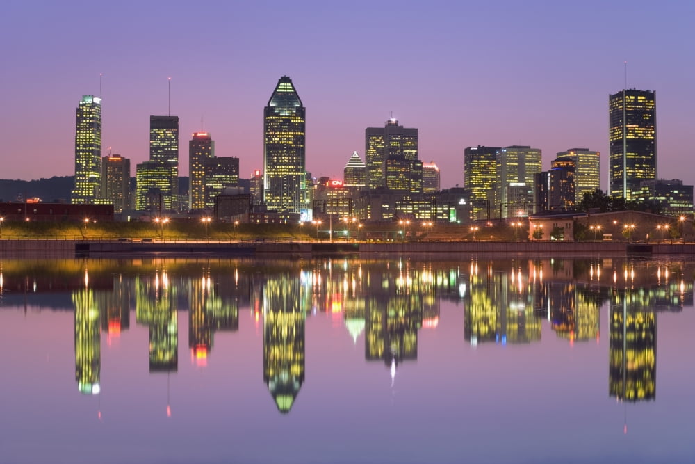 Skyline At Twilight Montreal Quebec Canvas Art - Yves Marcoux Design Pics (34 x 22)