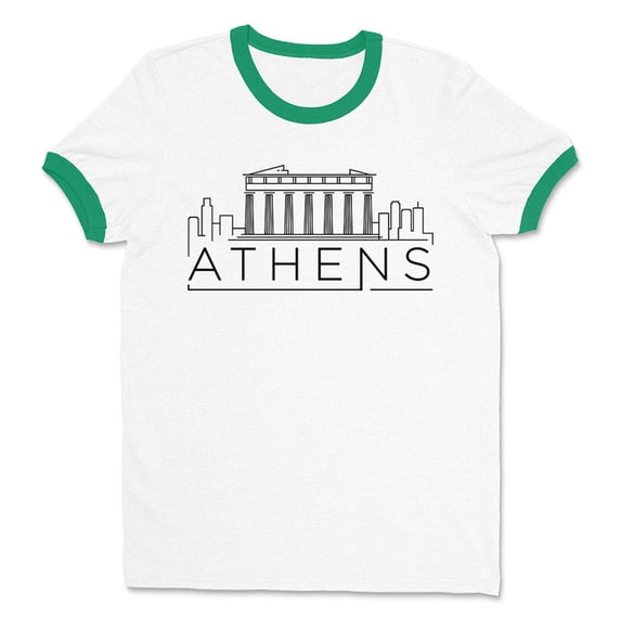Skyline Athens Greece Ringer Tee Shirt Unisex 2X-Large White/Kelly Green