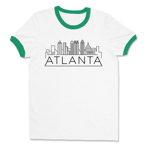 Skyline Atlanta Georgia Ringer Tee Shirt Unisex Small White/Kelly Green