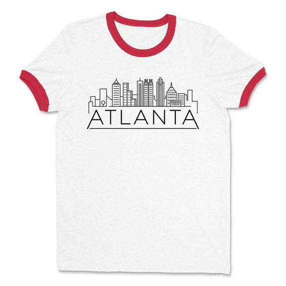 Skyline Atlanta Georgia Ringer Tee Shirt Unisex X-Large White/Red