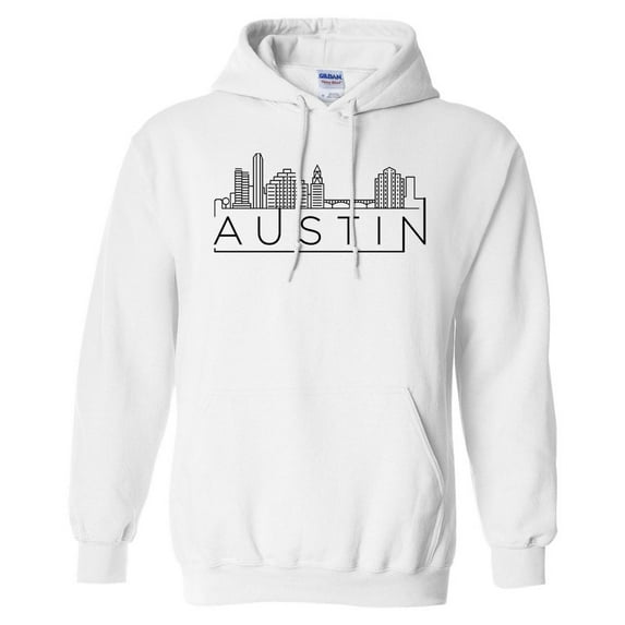 Skyline Austin Texas Hoodie Sweatshirt Unisex Large White