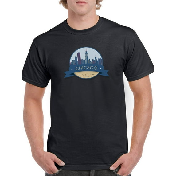 Skyline Badge Chicago City Men Black T-Shirt, Male x-Large