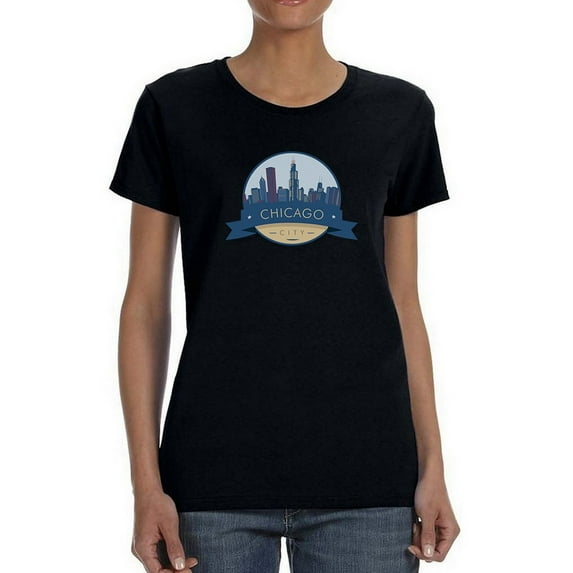 Skyline Badge Chicago City Women Black T-Shirt, Female XX-Large