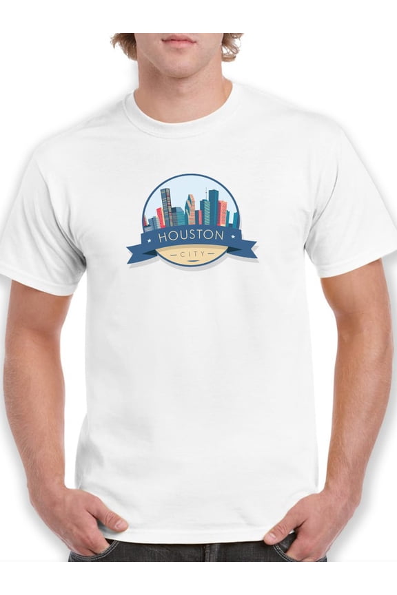 Skyline Badge Houston City Men White T-Shirt, Male Medium