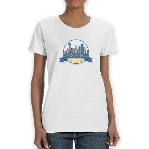 Skyline Badge Houston City Women White T-Shirt, Female Large
