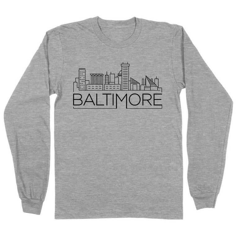 Skyline Baltimore Maryland Long Sleeve Shirt Unisex Large Grey