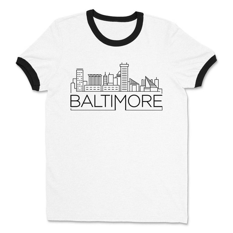 Skyline Baltimore Maryland Ringer Tee Shirt Unisex Large White