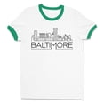 thumbnail image 1 of Skyline Baltimore Maryland Ringer Tee Shirt Unisex Medium White/Kelly Green, 1 of 5
