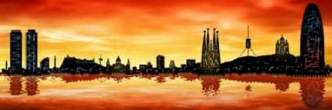 Skyline Barcelona 01 Canvas Art - Jose Ferriz (8 x 24)