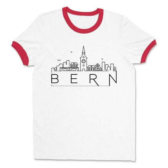 Skyline Bern Switzerland Ringer Tee Shirt Unisex Large White/Red