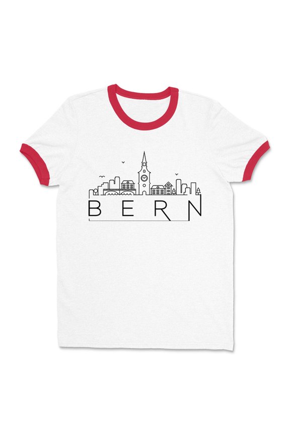 Skyline Bern Switzerland Ringer Tee Shirt Unisex Medium White/Red