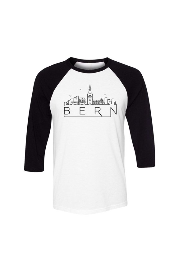 Skyline Bern Switzerland Three-Quarter Raglan Sleeve Baseball Shirt Unisex Large White/Black