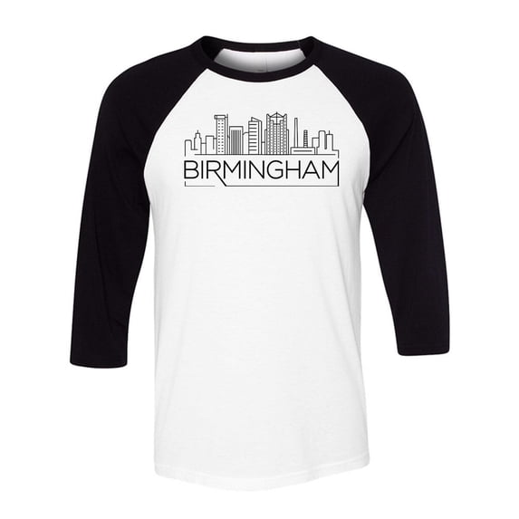 Skyline Birmingham Alabama Three-Quarter Raglan Sleeve Baseball Shirt Unisex Medium White/Black