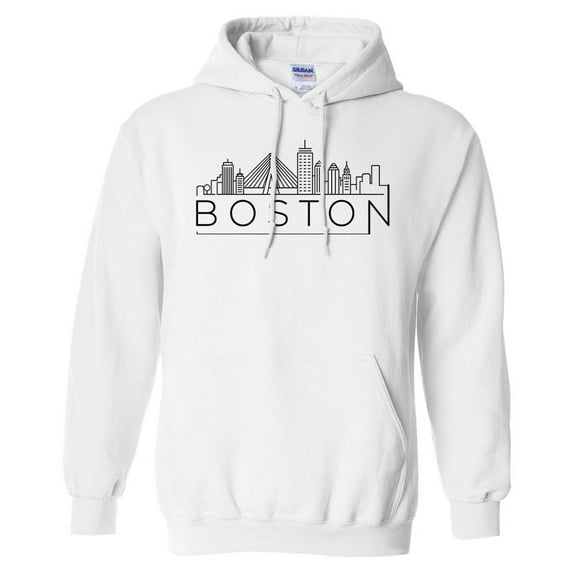 Skyline Boston Massachusetts Hoodie Sweatshirt Unisex Large White